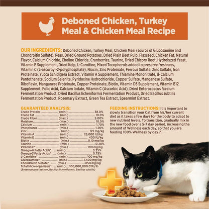 CORE+ Grain-Free High Protein Adult Dry Cat Food, Chicken, Turkey & Chicken Meal Indoor Formula Dry Cat Food, 5 Pound Bag