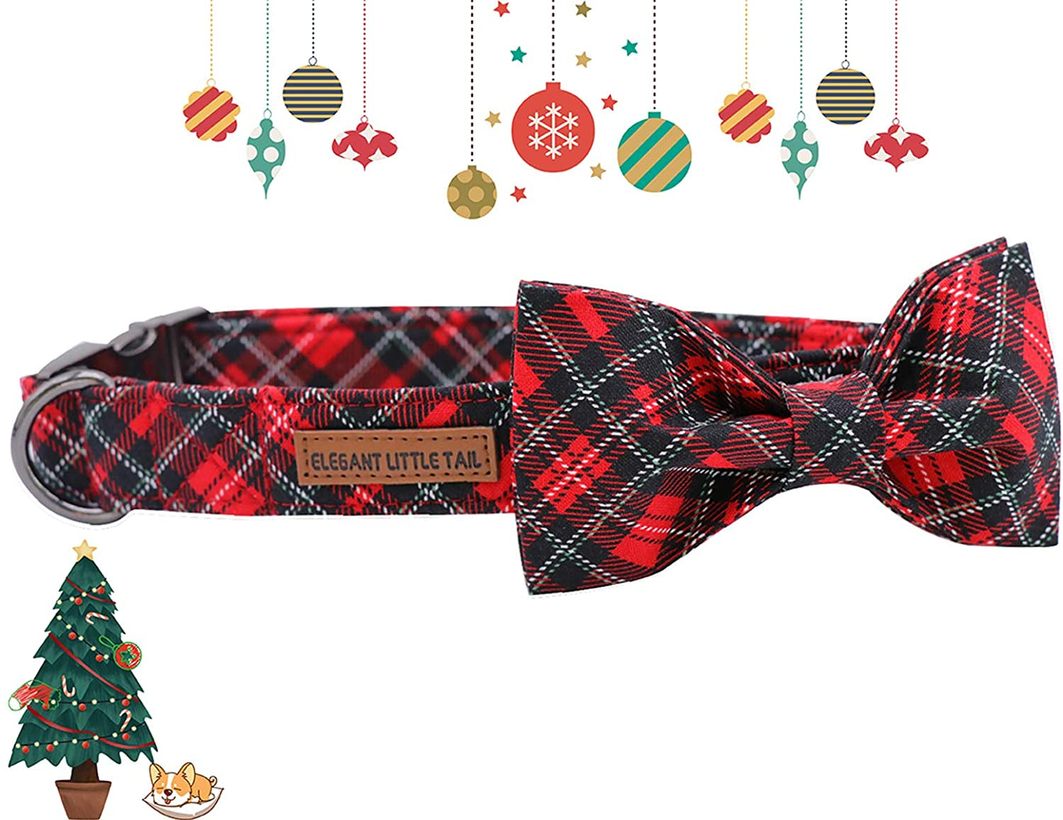 Christmas Dog Collar, Pet Collar Plaid Soft with Comfy Bowtie Dog Collar Holiday Adjustable Pet Gift Collars for Small Medium Large Dogs