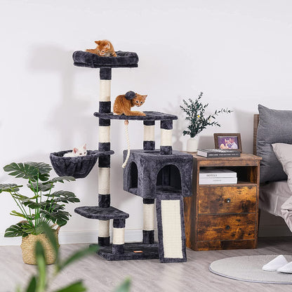 Cat Tree for Indoor Cats with Scratching Board, Smoky Gray HCT010G