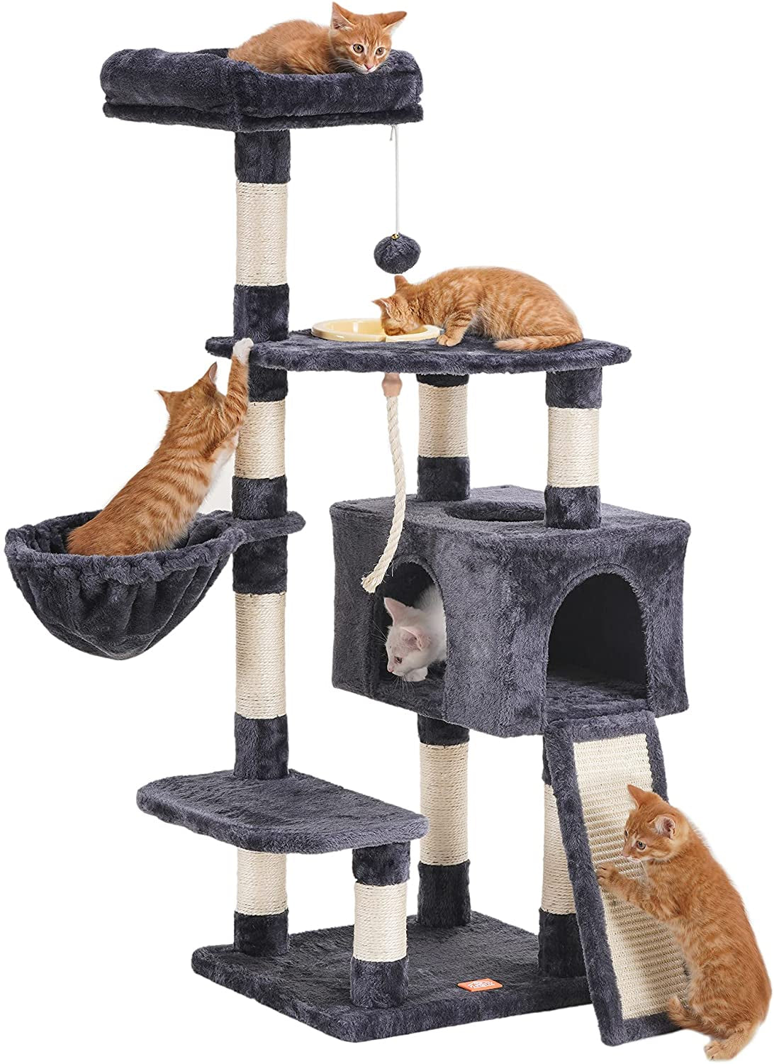 Cat Tree for Indoor Cats with Scratching Board, Smoky Gray HCT010G