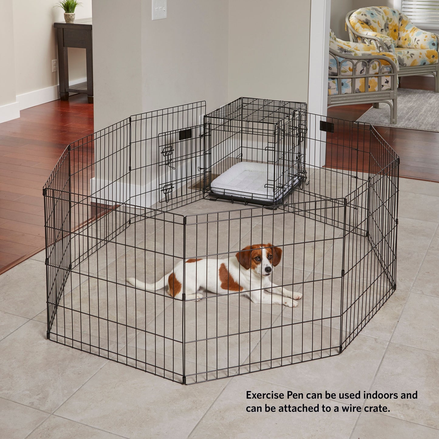 Foldable Metal Exercise Dog Playpen with Door, 36"H