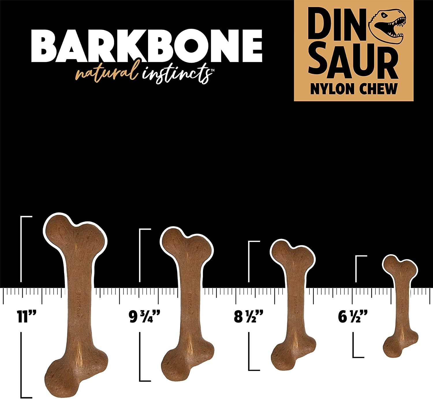 Dinosaur Barkbone - Nylon Dog Bone for Aggressive Chewers - Bacon Flavor - 11"