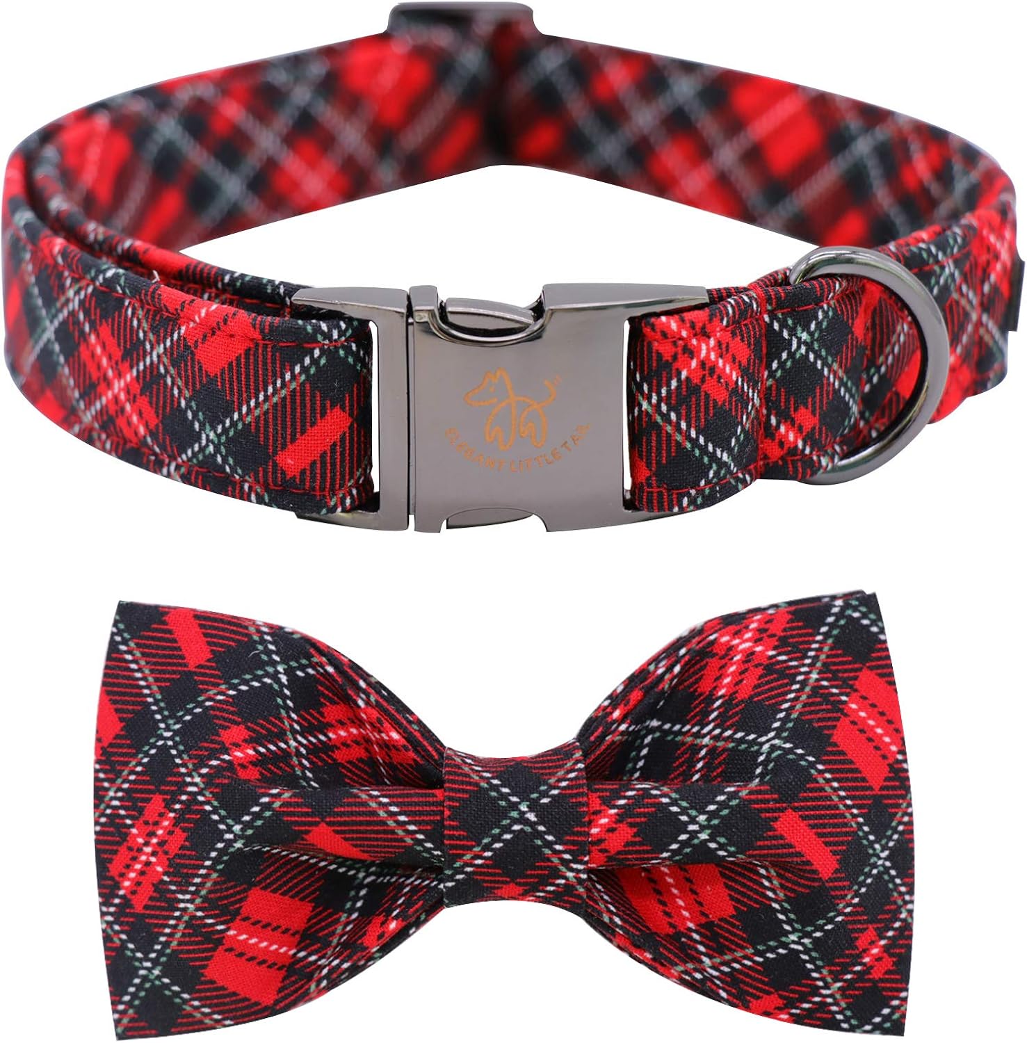 Christmas Dog Collar, Pet Collar Plaid Soft with Comfy Bowtie Dog Collar Holiday Adjustable Pet Gift Collars for Small Medium Large Dogs