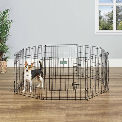 Metal Black Exercise Small Pet Dog Playpen with Door, 24"H