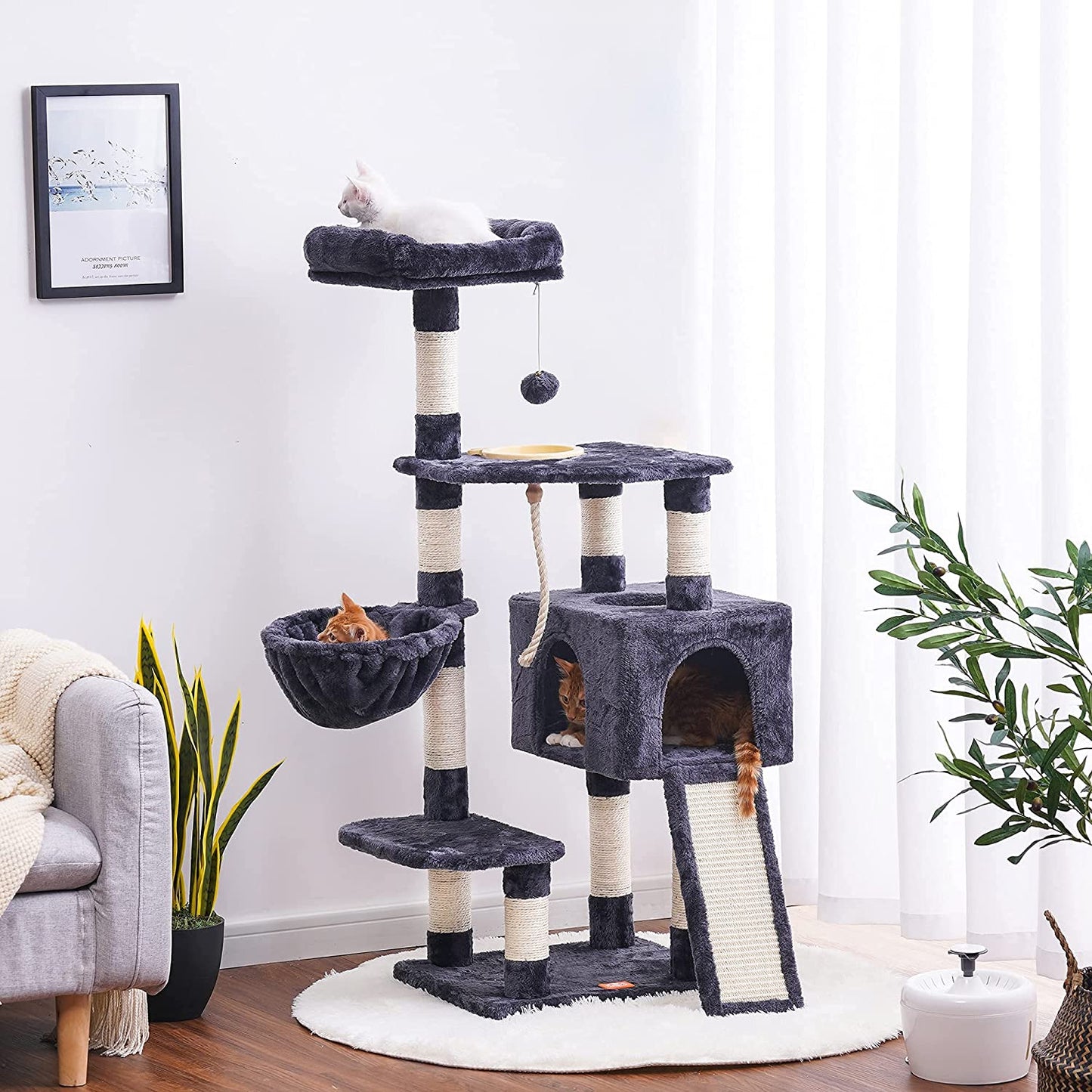 Cat Tree for Indoor Cats with Scratching Board, Smoky Gray HCT010G