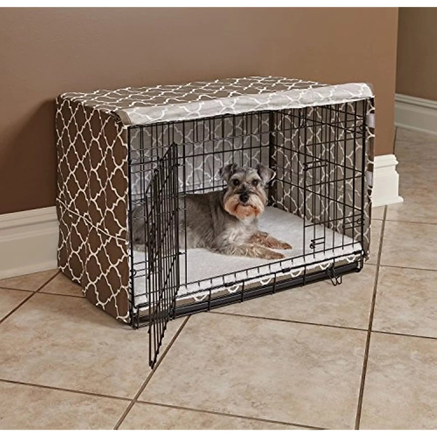 Dog Crate Cover, Brown Geometric Pattern, 30"