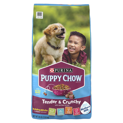 Purina Puppy Chow Dry Dog Food, Tender & Crunchy High Protein Real Beef & Rice, 30 Lb Bag