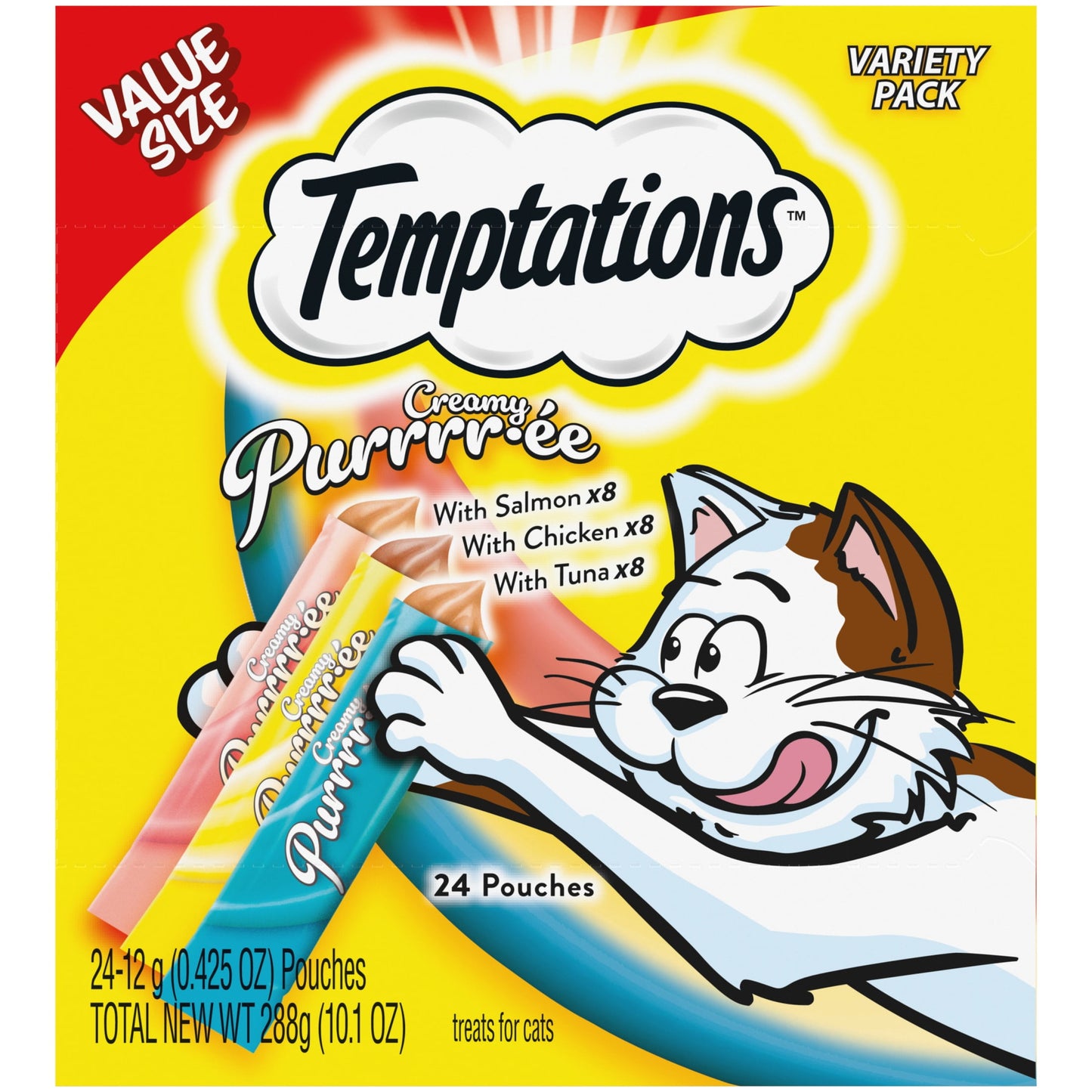 Creamy Puree Squeezable Lickable Wet Treat for Cats, 0.42 Oz (24 Variety Pack)