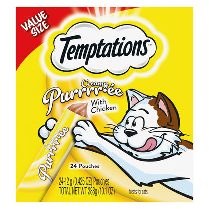 Creamy Puree with Chicken Squeezable Lickable Wet Treats for Cats, 0.42 Oz (24 Pack)