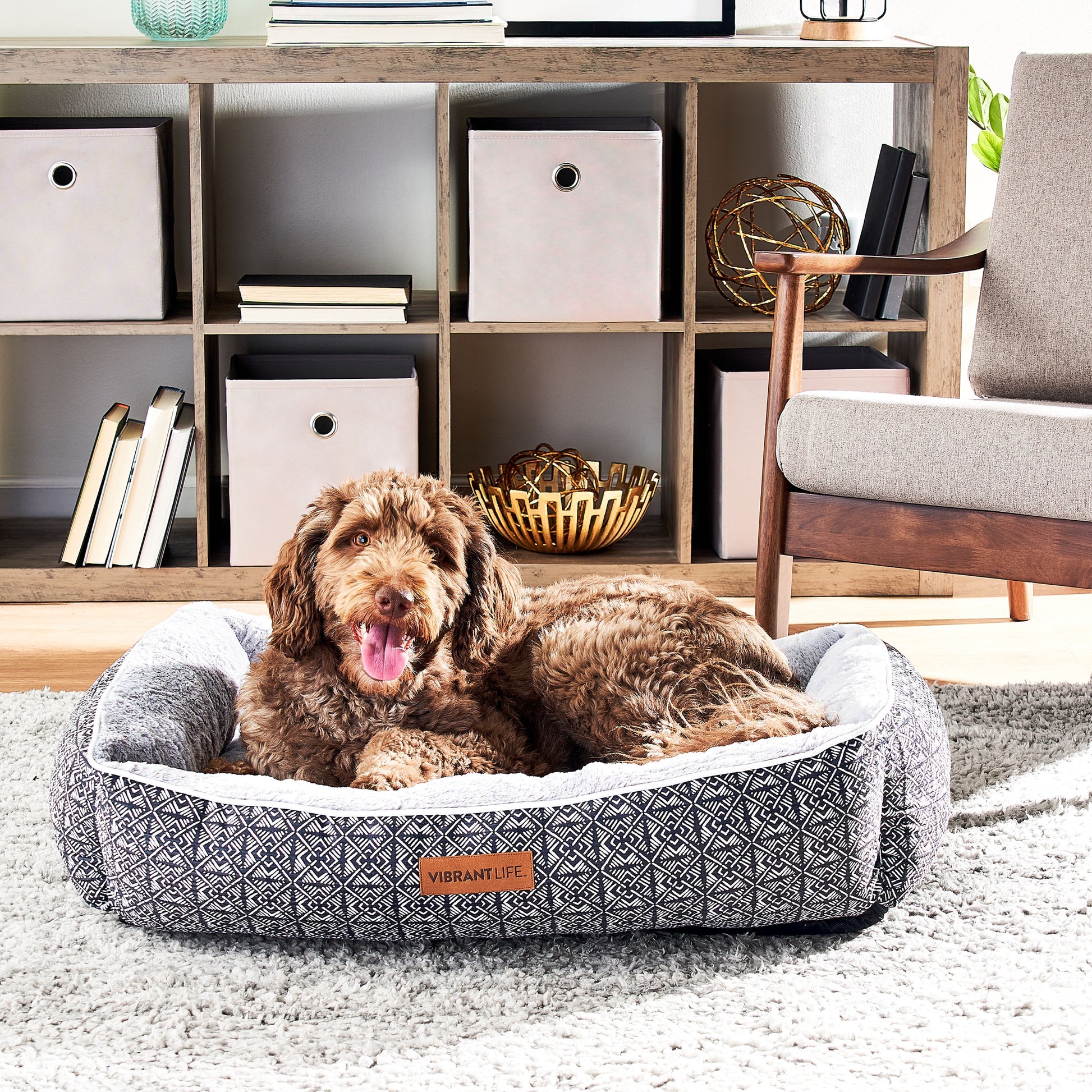 Lounger Pet Bed, Large, Black Geo 36" X 27"