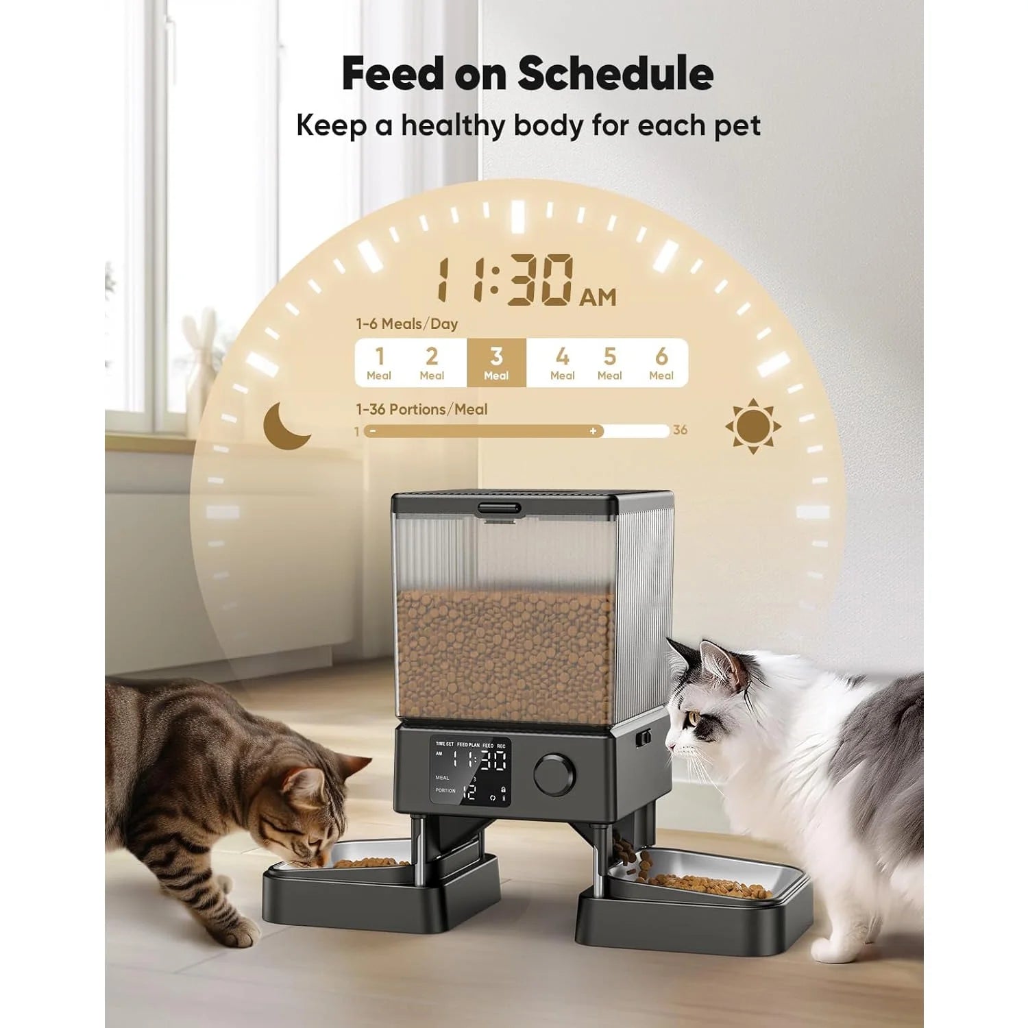 5L/20 Cups Automatic Cat Food Dispenser for 2 Cats/2 Small Dogs, PFD-002 Automatic Cat Feeder with 1 Desiccant Bag, Cat Feeders Automatic Cat Food, Timed Cat Feeder for Pet Dry Food - Black