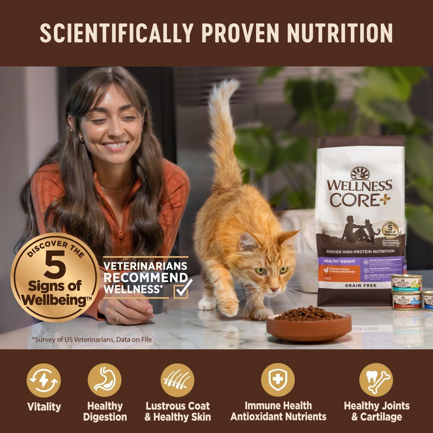 CORE+ Grain-Free High Protein Adult Dry Cat Food, Chicken, Turkey & Chicken Meal Indoor Formula Dry Cat Food, 5 Pound Bag